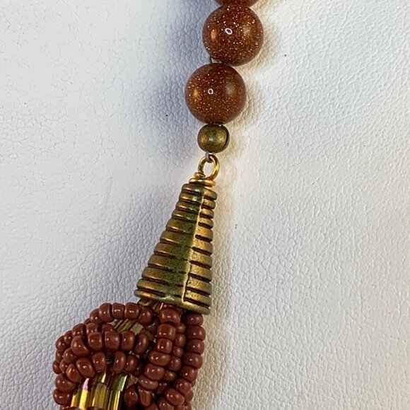 Bronze Seed Bead, Hex Bead And Glitter Bronze Bead Necklace (NA127) - Picture 3 of 5